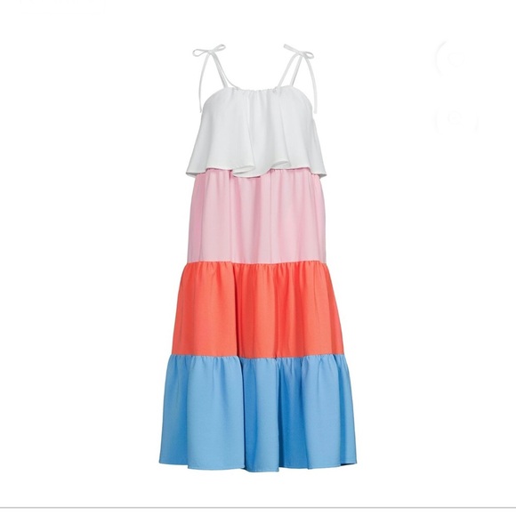 White Colorblock shoulder tie flounce‎ bodice Sleeveless resort dress size XXL - Picture 2 of 6